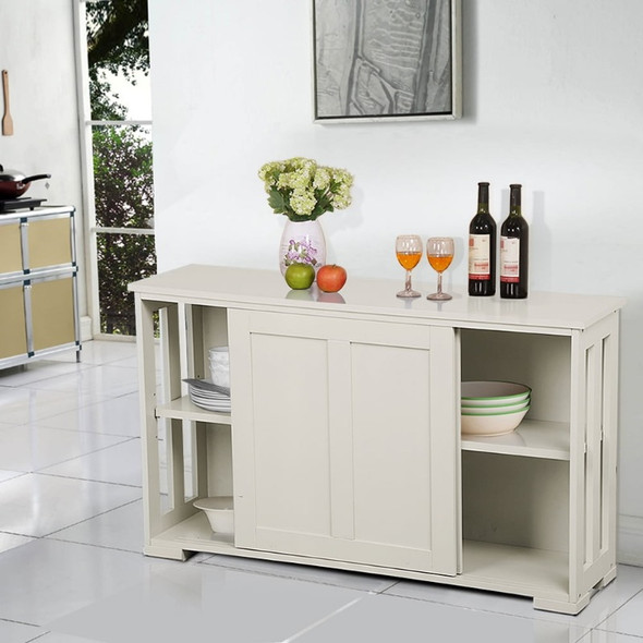 Antique Buffet Sideboard Kitchen Table with Sliding Door, White