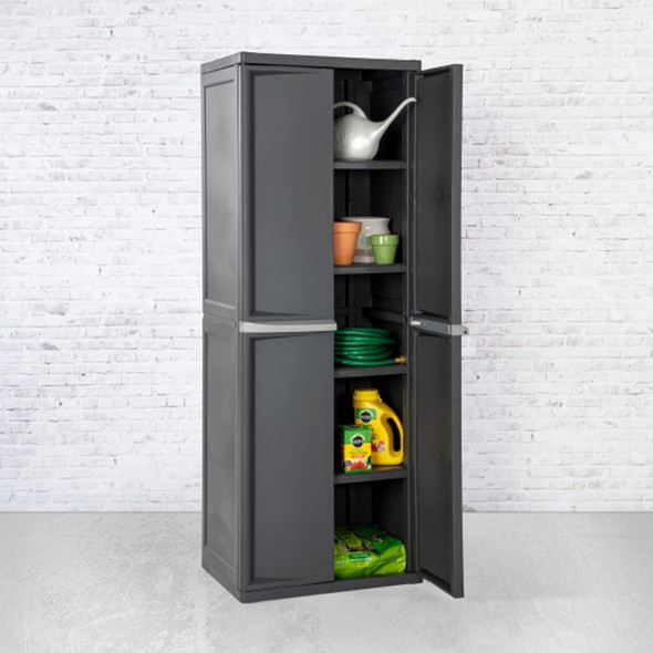 4 Shelf Kitchen Cabinet, Heavy Duty and Easy, Gray Freestanding Utility Cupboard Cabinets for Dining Room