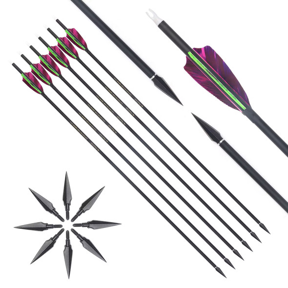 12pcs Archery Carbon Arrow Id6.2 Spine 300 350 400 500 600 700 800