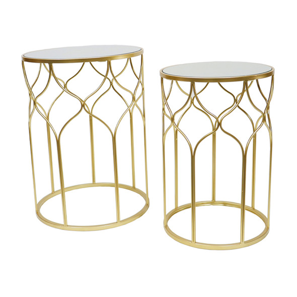 Modern Gold Metal Rattan Set Of 2 Marble Round Side Coffee Table Luxury Decorative Mirrored Console Table For Outdoor Garden