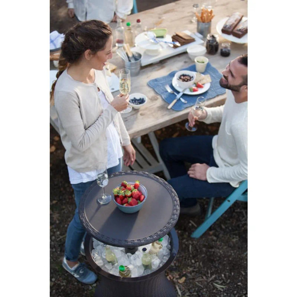 Keter Pacific 7.5 Gallon Cool Bar , Resin Outdoor Patio Beverage Cooler Table, Extra Storage, Rattan Look Brown Keter Pacific 7.5 Gallon Cool Bar , Resin Outdoor Patio Beverage Cooler Table, Extra Storage, Rattan Look Brown