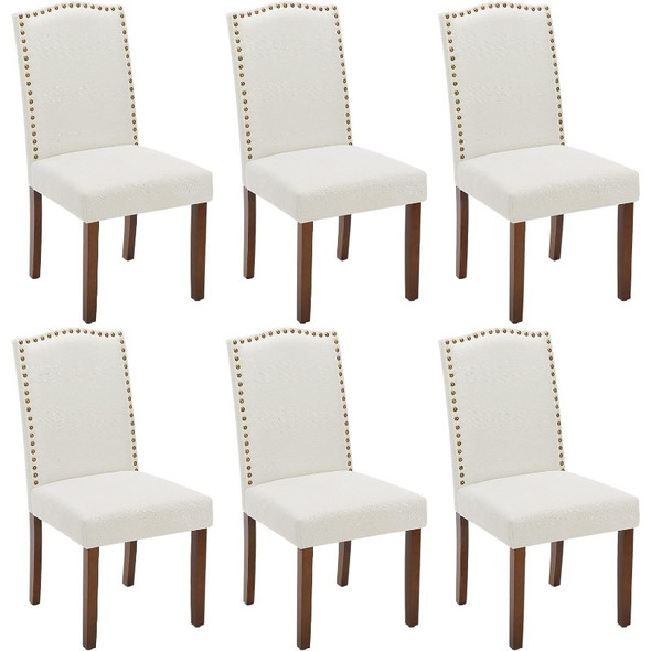 Dining Chairs Set of 6, Fabric Dining Room Chairs, Upholstered Parsons Chairs with Nailhead Trim and Wood Legs