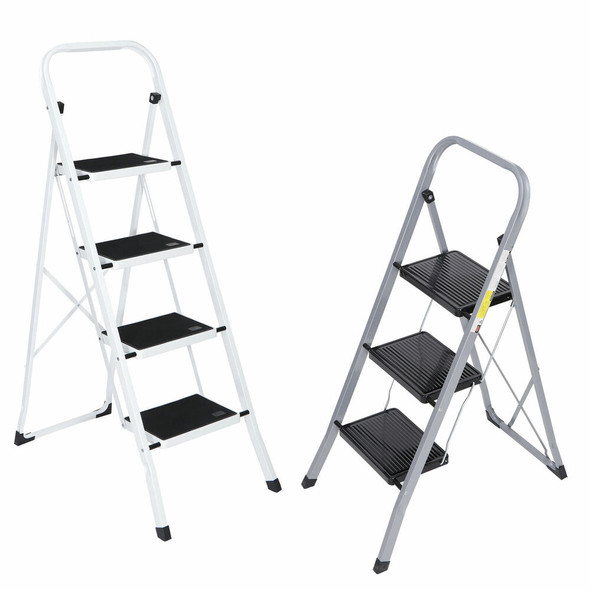 2/3/4 Step Ladder Folding Steel Step Stool Anti-slip 300Lbs Capacity White / Grey 2/3/4 Step Ladder Folding Steel Step Stool Anti-slip 300Lbs Capacity White / Grey