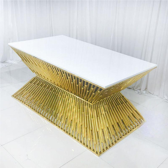 Romantic frame rectangular stainless steel gold event wedding hotel hall table MDF top