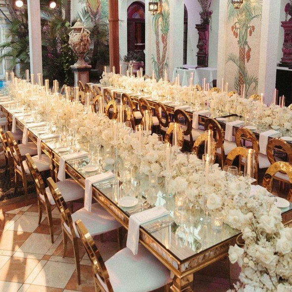 Hotel event banquet wedding banquet gold metal rectangular frame dining table