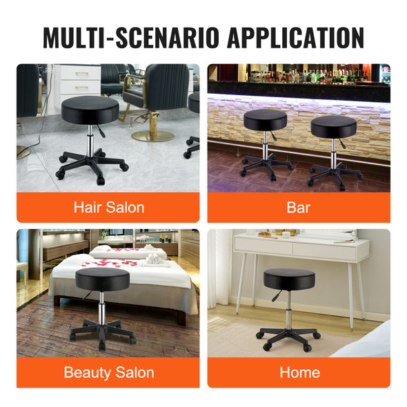 VEVOR Rolling Round Stool 40 cm Diameter with 5 Swivel Casters 360° Rotation Height Adjustable Round Stool for Bar Salon Office