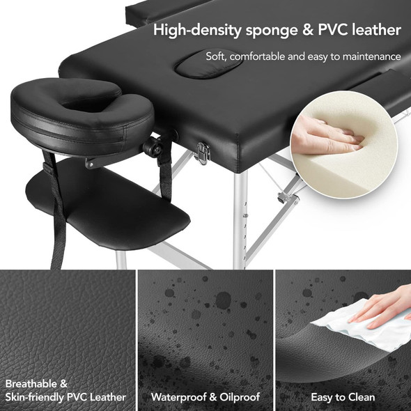 Portable Massage Table Massage Bed, 82 Inches Height Adjustable for Spa Salon Lash Tattoo with Aluminum Legs