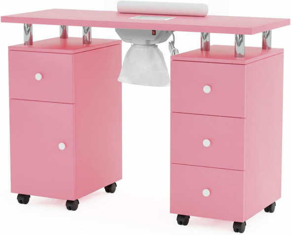 Manicure Table Nail Desk for Nail Tech, Station w/Electric Dust Collector, Nail Makeup Beauty Salon Storage Acetone