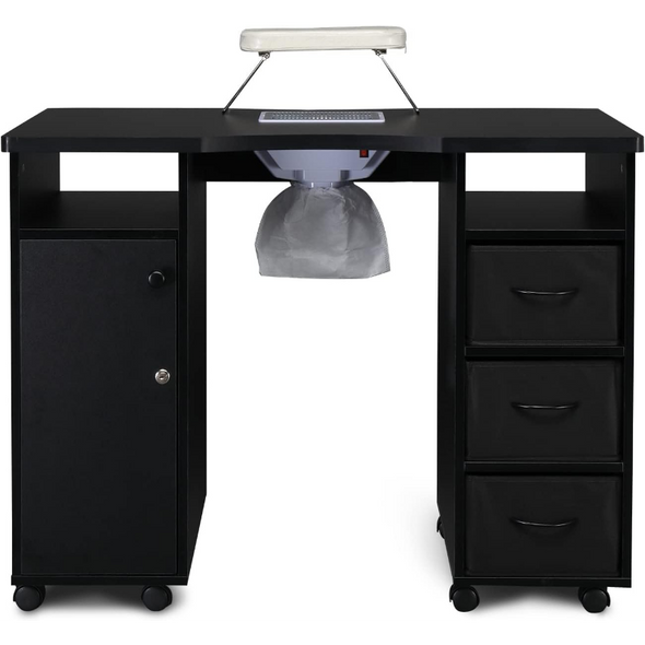 Winado Manicure Nail Table, Double Cabinet 3 Drawers 1 Door Nail Desk Station for Collector & Wrist Rest Cushion, Black