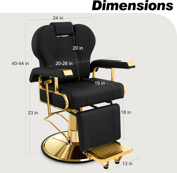 Professional Reclining Salon Chair with Adjustable Backrest, Elegant Black Gold Barber Chair with Heavy Duty Steel Frame Professional Reclining Salon Chair with Adjustable Backrest, Elegant Black Gold Barber Chair with Heavy Duty Steel Frame