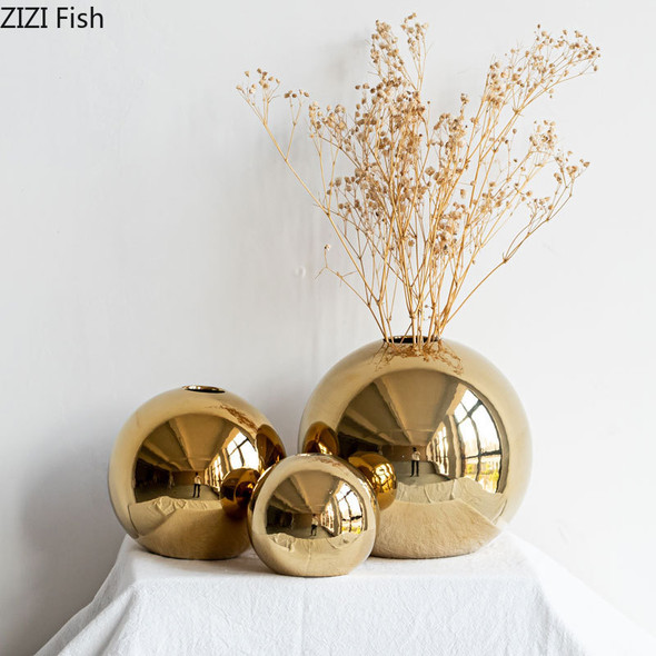 Plating Golden Ball Ceramic Vase Home Decoration Ornaments Crafts Flower Pot Art Hydroponic Vases Home Decoration Ornament Gift Plating Golden Ball Ceramic Vase Home Decoration Ornaments Crafts Flower Pot Art Hydroponic Vases Home Decoration Ornament Gift