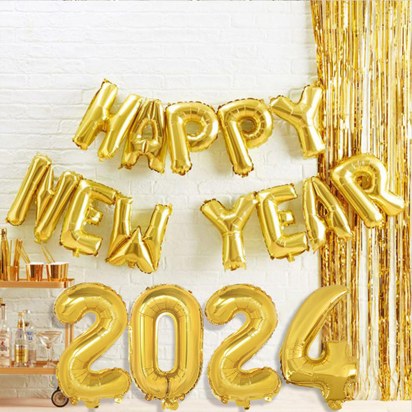 2024 Happy New Year Balloons Gold Number Letter Aluminum Foil Balloon Christmas Home Decoration New Year Party Gift Photo Props