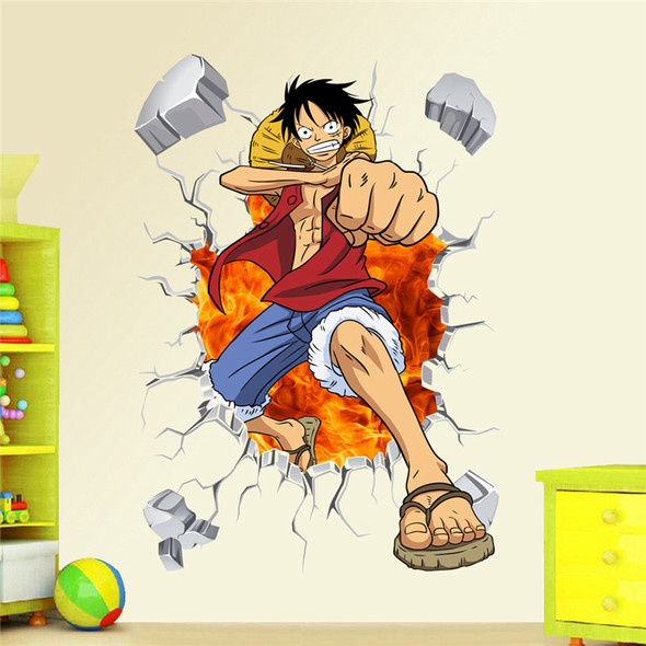 Monkey D Luffy 3d Broken Hole Wall Stickers For Kids Room Home Decoration One Piece Mural Art Diy Cartoon Wall Decals