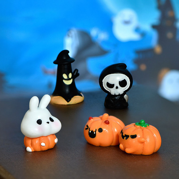 Miniature Halloween Figurines Tiny Cute Mini Halloween Ghost Pumpkin Fairy Miniatures Figurines Home Decoration DIY Resin Craft