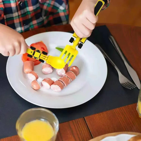 Interactive Utensil Set Toys for Kids Construction Themed Fork and Spoon for Toddlers and Young Children Spoon and Fork Set