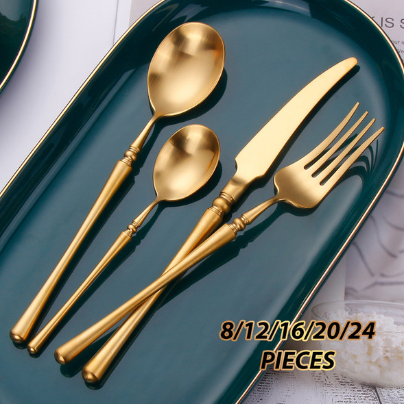 8/12/16/20/24 Pieces Luxury Antique Gold Matte Cutlery Set Stainless Steel 18/10 Wedding Gift Flatware Dinner Party Hotel Home 8/12/16/20/24 Pieces Luxury Antique Gold Matte Cutlery Set Stainless Steel 18/10 Wedding Gift Flatware Dinner Party Hotel Home
