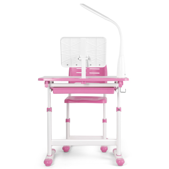 Kids Study Desk Chair Set Children Table Tiltable Desktop w/ 3-Speed Adjustable Brightness Desk Lamp Reading Frame[US-Depot]