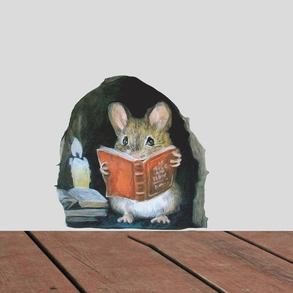 Cartoon Mouse Reading Wall Sticker Kids Room Home Decoration Mural Living Room Bedroom Wallpaper Removable Funny Rats Stickers