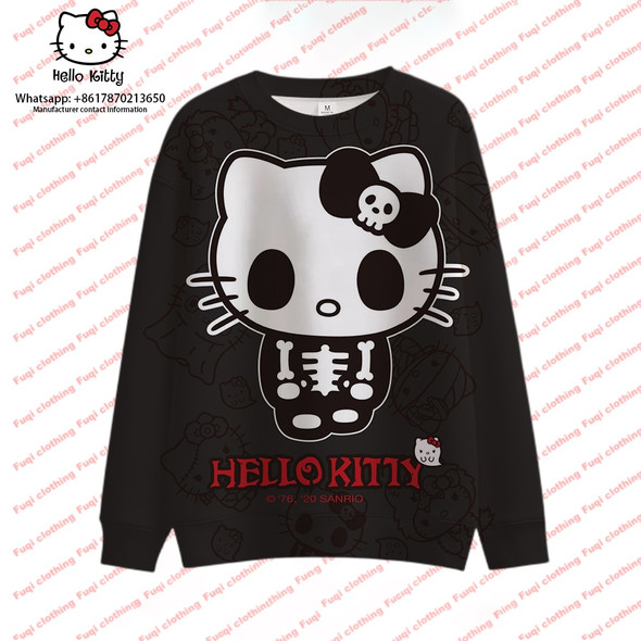 Hello Kitty New Cute Printed Round Neck Sweater Women Autumn Pullover Sweater Women Cartoon Loose Sportswear