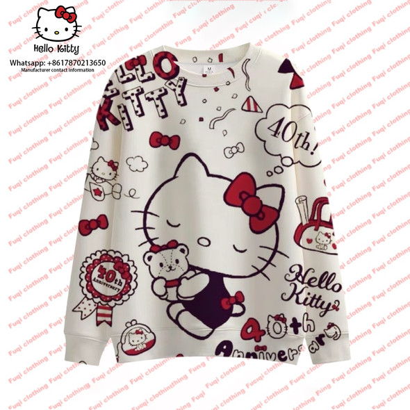 Hello Kitty New Cute Printed Round Neck Sweater Women Autumn Pullover Sweater Women Cartoon Loose Sportswear