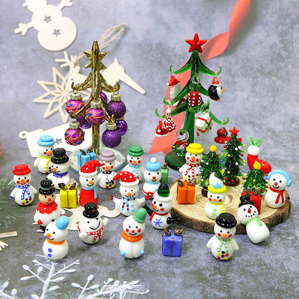 Colorful Cute Glass Snowman Mini Figurine Ornaments Children's Room Tabletop Kawaii Decor Christmas Party New Year Gift for Kids