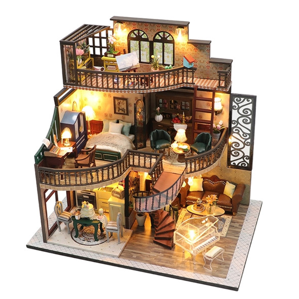 House with Dust Cover Diy Dollhouse Miniatures Children Toys-Girl Gift Drop Shipping