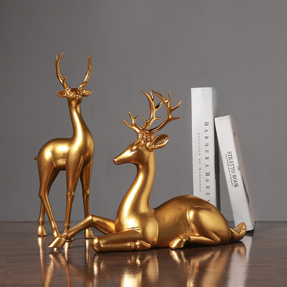 Luxury Golden Elk Figurine Creative Resin Animal Statue Crafts Decor Living Room Bookcase Deer Wine Rack Home Decoration Gifts