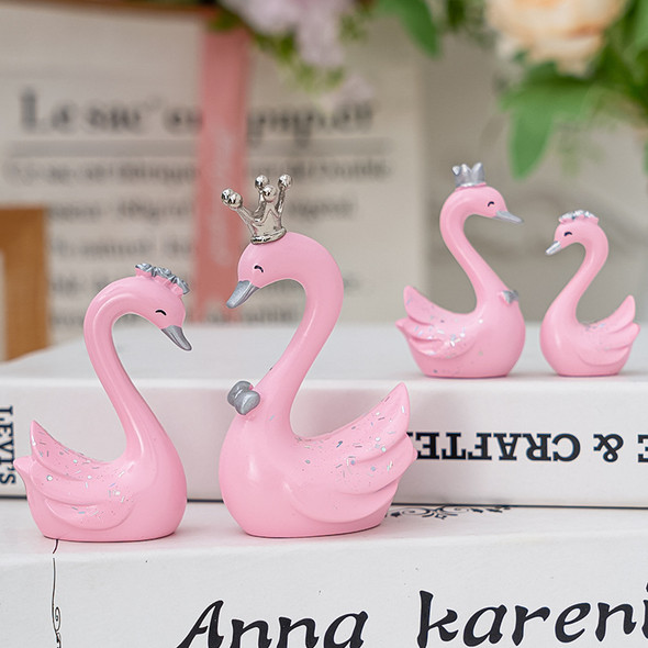 Crown White Swan Black Swan Desktop Bookcase Ornaments Pink Flamingo Resin Cake Decor Girls Favor Birthday Gifts Wedding Decor