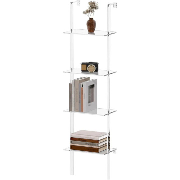 Bookcase Modern Storage Shelf Small Acrylic Ladder Bookshelf Librero 4-Tier Clear Wall Mounted Book Shelf for Small Spaces 59