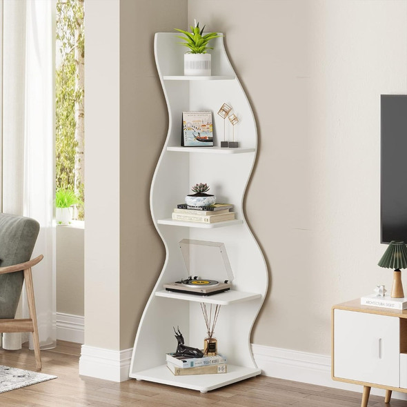 Corner Bookshelf, Modern 5-Tier Wall Corner Bookshelf, Stylish Bookcase Storage Rack for Small Space, Small Corner Shelf