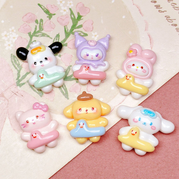 10Pcs New Mini Kawaii Cartoon Animal Kitten Swimming Circle Series Resin Scrapbook Diy Jewelry Children Gift Hairpin Accessories