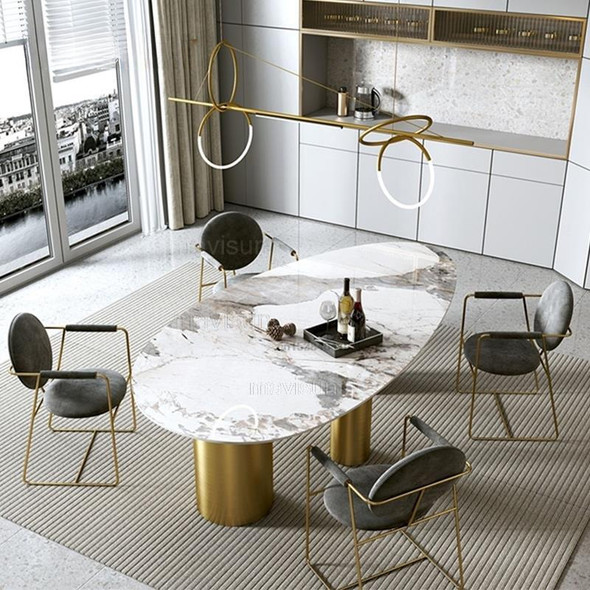 Nordic Luxury Custom Marble Dinning Table New Modern Loft Kitchen Furniture Wine Dining Rooms Golden Legs Table Set With Chairs