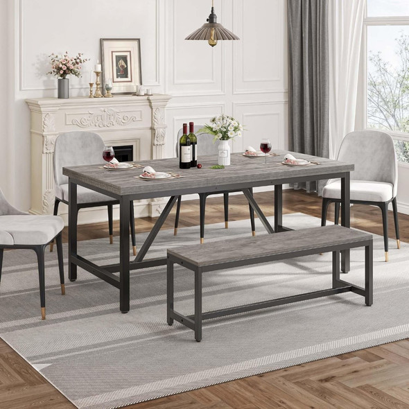 70.8" Large Kitchen Dining Room Table for 6-8 People, Rustic Grey Farmhouse Industrial Wood Style Rectangle Apartment Dinning