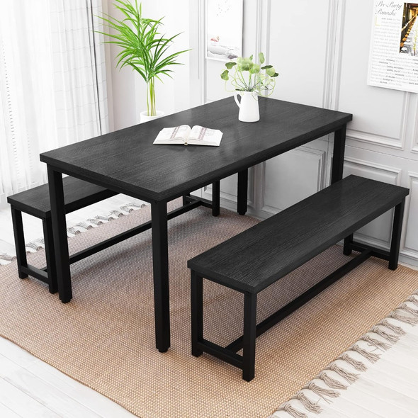 Dining Table Set 4 Kitchen Table Sets with 2 Stools, 3 Piece Farmhouse Table Set Industrial Breakfast Corner Tables