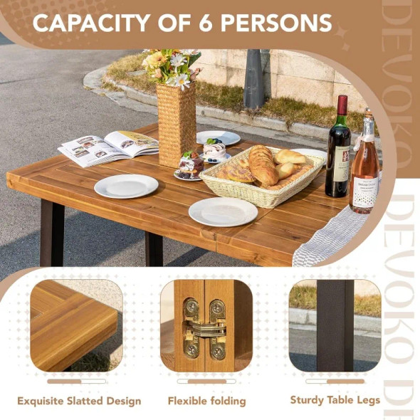 Devoko Home Acacia Wood Dining Table 6-Person Indoor Table with Iron Legs, Sandblast Finish, Natural Stained, Rustic Metal Devoko Home Acacia Wood Dining Table 6-Person Indoor Table with Iron Legs, Sandblast Finish, Natural Stained, Rustic Metal