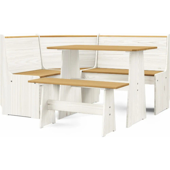 Chapman 2 Tone Natural/White Solid Wood Corner Dining Set, Reversible Breakfast Nook Chapman 2 Tone Natural/White Solid Wood Corner Dining Set, Reversible Breakfast Nook