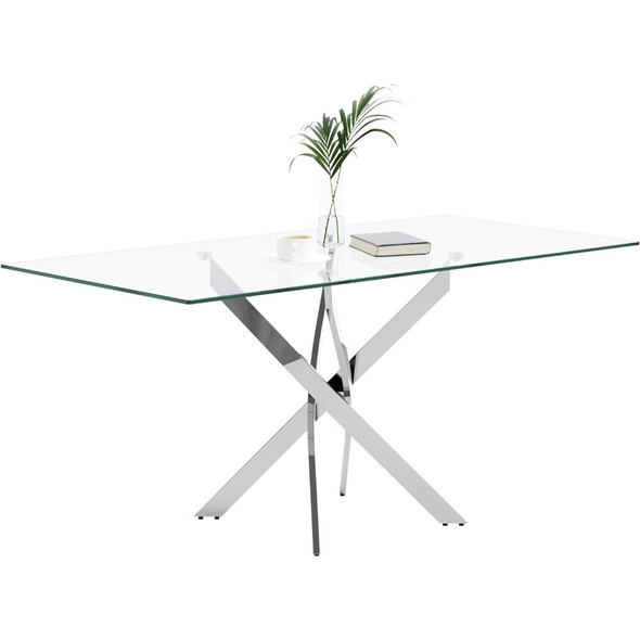 Dining Table, Glass Dining Table with Chromed Legs, 47in Rectangular Kitchen Table