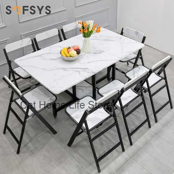 Household Folding Dining Table Movable Dining Table Chair 4-6People Simple Rectangle Folding Dining Table muebles mesa cocina