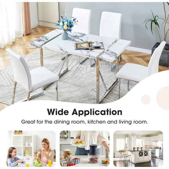 Modern Set, 55 Inch Faux Marble Kitchen 4 People, Rectangular Dinner Small Spaces, Dining Room, Home Office, Easy Assembly