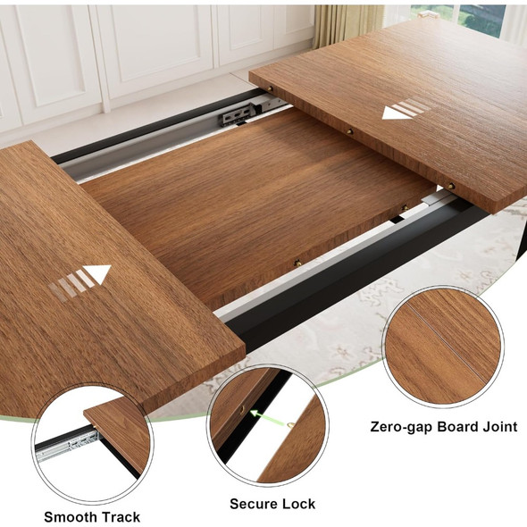 7 Piece Dining Table Set with 6 Stools, 63" Retractable Kitchen Table for 4-8 People, with Heavy Duty Frame for Easy Assembly