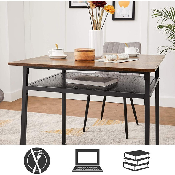 Dining Table, Square Office Desk with Storage Compartment, Industrial, 31.5 x 31.5 x 30.7 Inches,Brown
