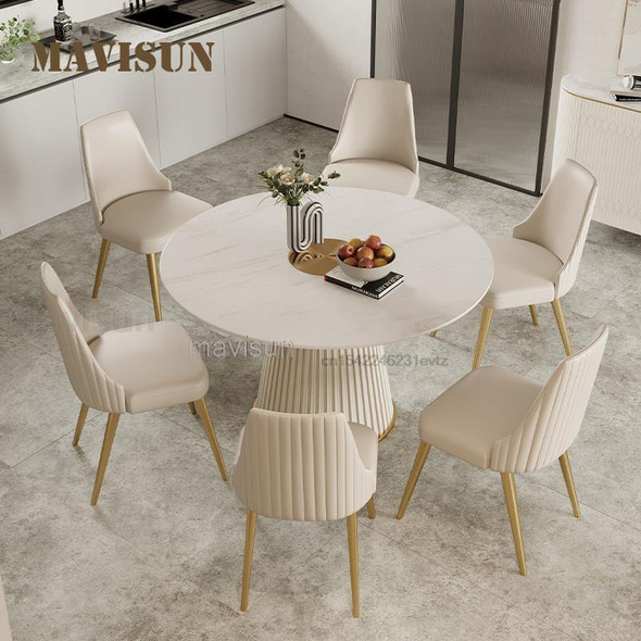 Rotary table Rock Slab Round Dining Table Household Small Dinner Table And Chair Light Luxury Combination Minimalist Apartment