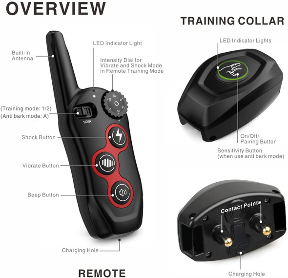 Dog Training Collar Rechargeable Remote Dog Shock Automatic Anti-bark