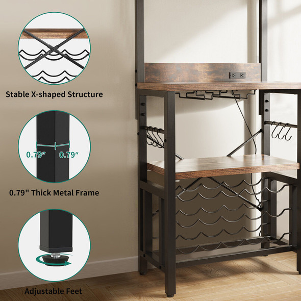 US Kitchen Island with Storage, Bakers Rack with Power Outlet, Island Table for Kitchen,3 Tier Microwave Stand Ove