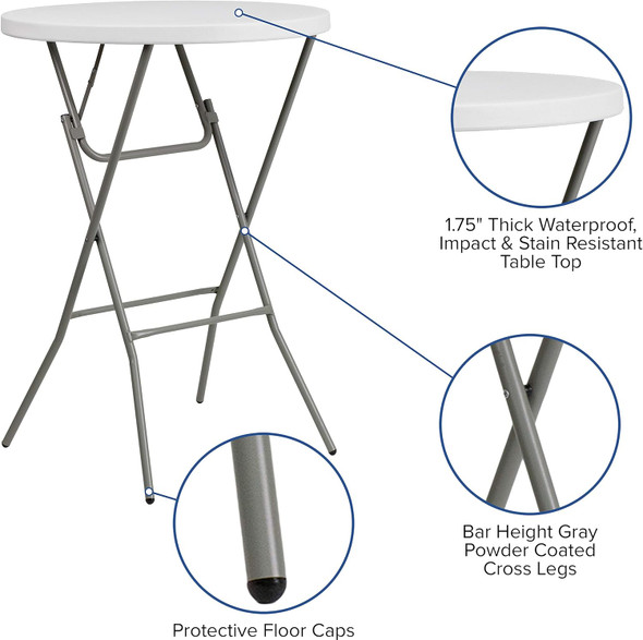 Round Plastic Bar Height Folding Event Tables, Set of 4, Granite White cocktail table