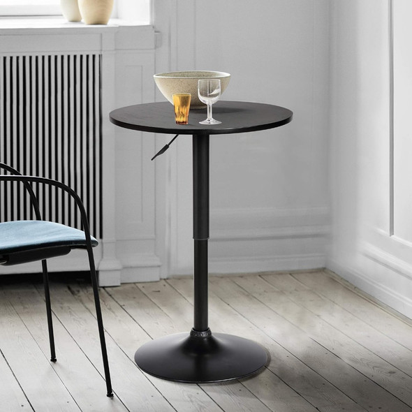 Armen Living Bentley Height Adjustable Swivel Pub Table with Black Wood Finish and Black Base