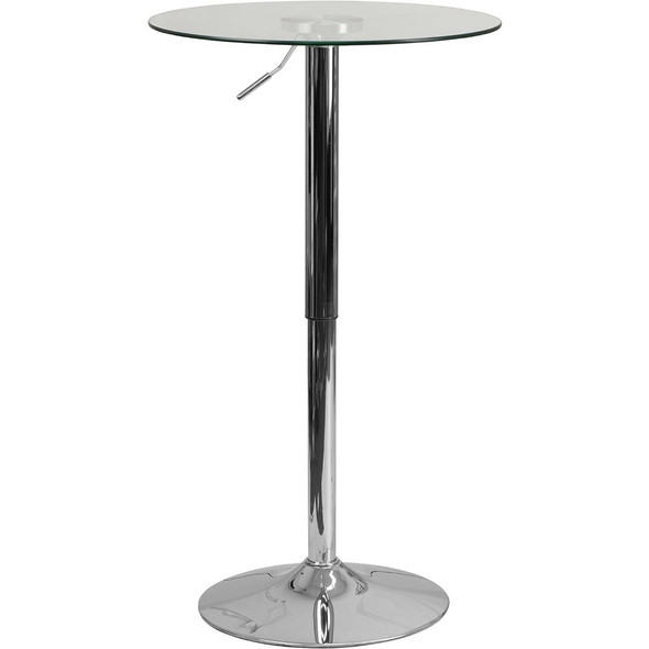 Chad 23.5'' Round Glass Cocktail Table with Adjustable Height Frame, Adjustable Glass Bar Height Table for Events or Home Use,