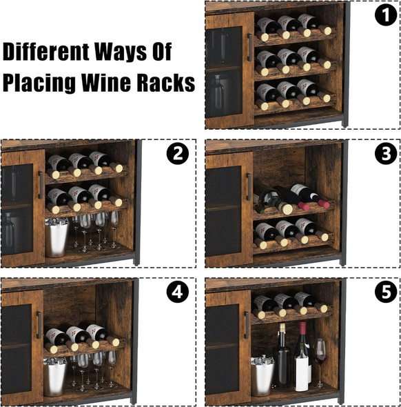 Wine Bar Rack Cabinet with Detachable Wine Rack, Bar Cabinet with Glass Holder, Small Sideboard and Buffet Cabinet with Mesh