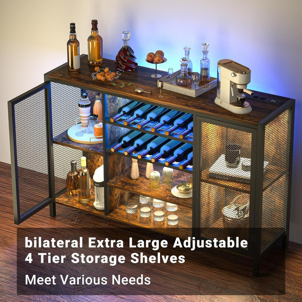 Cabinet With Power Outlet Bar Wine Cabinet With RGB LED Lights Brown freight Free