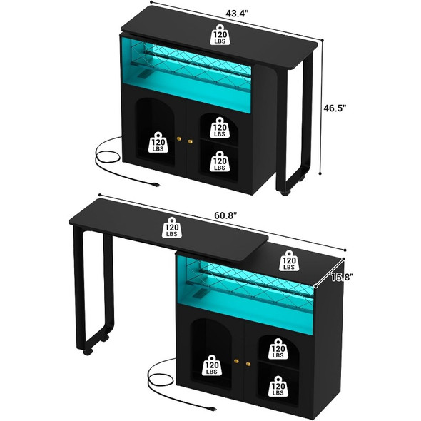 Rotating Wine Bar Cabinet, Tall Home Bar with LED Lights & Power Outlets, Liquor Bar Cabinet with Wine Rack & Glass Holder Rotating Wine Bar Cabinet, Tall Home Bar with LED Lights & Power Outlets, Liquor Bar Cabinet with Wine Rack & Glass Holder
